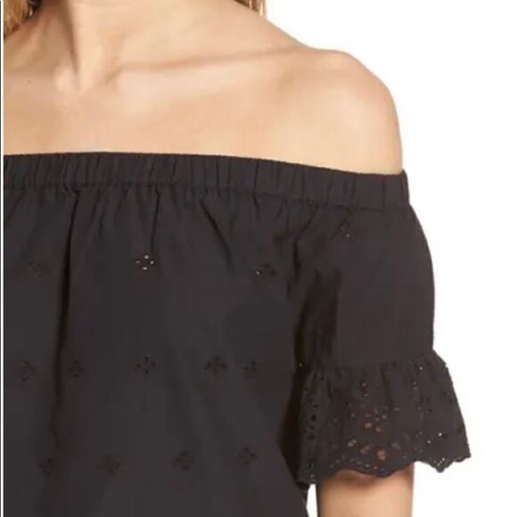 𝅺Madewell Off the Shoulder Eyelet Lace Top Black XXS - Picture 1 of 11